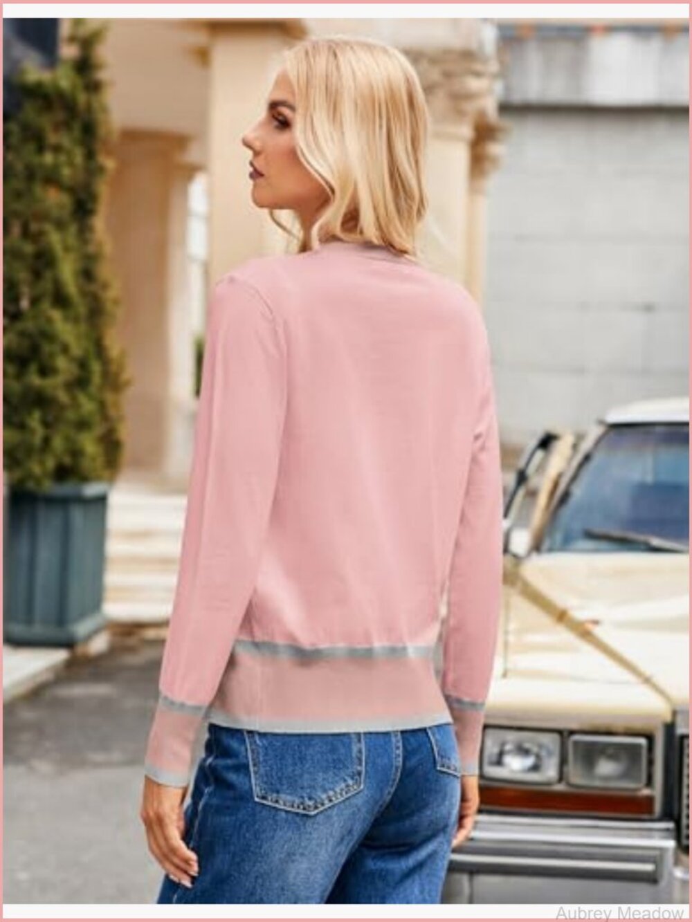Lightweight Cropped Cardigan Sweater V-Neck Long Sleeve Button Down - Picture 6 of 7
